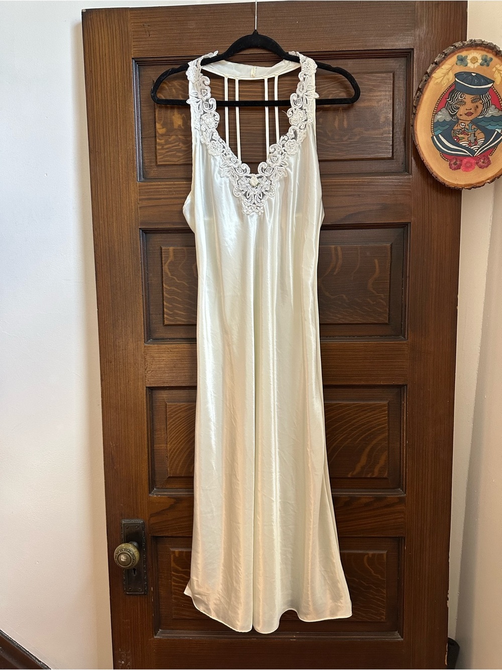 Vintage Cream Satin Nightgown with Lace Trim - Picture 7 of 10